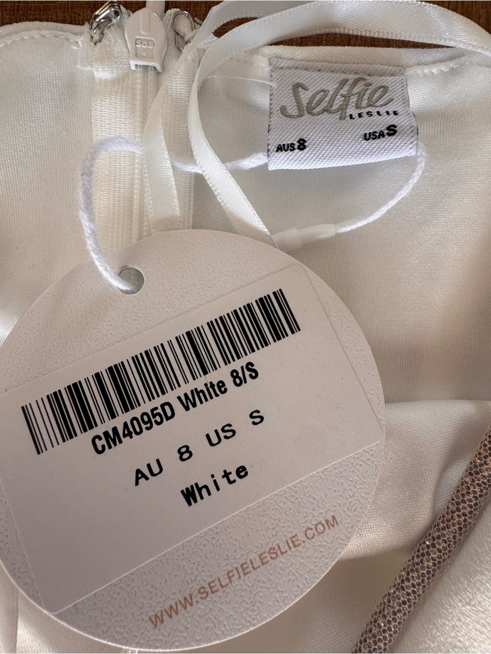 Selfie Leslie Esperance White Diamante Bodycon Midi Dress S NWT HOCO Formal - Picture 6 of 12